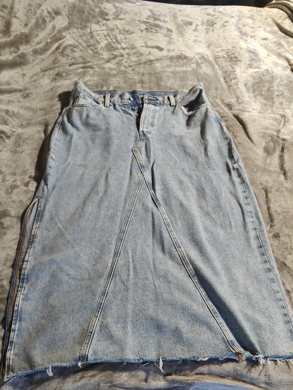 Women's Straight Leg Jeans Skirt in Light Blue Denim